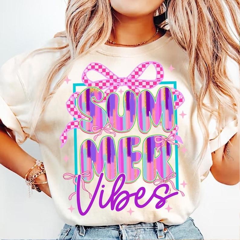 Summer Vibes Coquette Retro Beach Hello Summer Checkered Brushstroke T-Shirt Hoodie, Sweatshirt | HypeCrazeTee.com