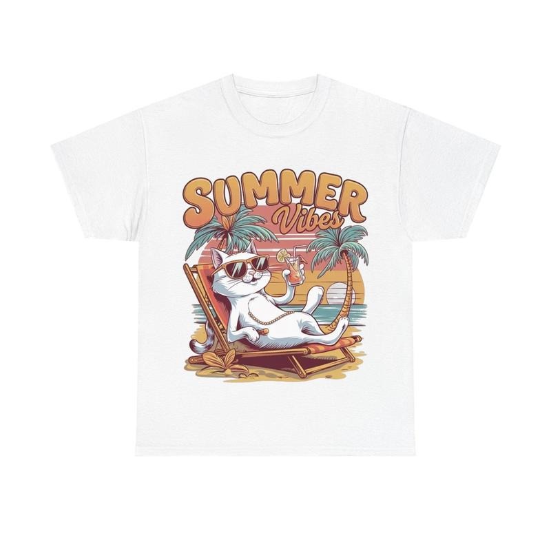 Summer Vibes Cute Cat Shirt, Unisex Graphic Shirt Hoodie, Sweatshirt | HypeCrazeTee.com