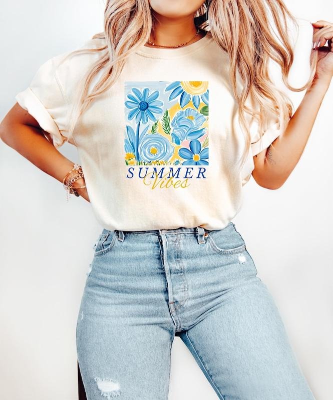 Summer Vibes Floral Watercolor Trendy Beach Fun Summer Vacation Retro T-Shirt Hoodie, Sweatshirt | HypeCrazeTee.com