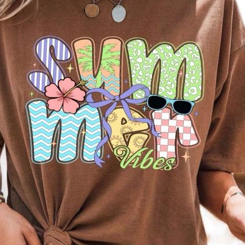 "Summer Vibes Full Color" Graphic, Random Colod T-Shirt  Top Womenswear Tees Tshirt Summer Comfort Hoodie, Sweatshirt