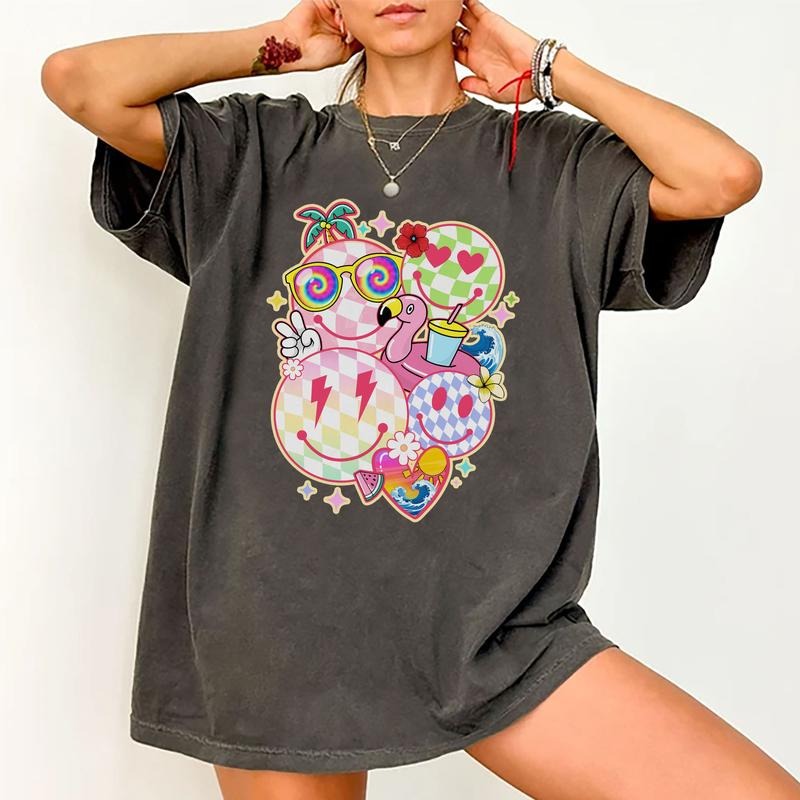 Summer Vibes Graphic Shirt, Vintage Smile Face Summer Tee, Hello Summer Tshirt, Retro Smile Face Tee, Summer Vibes Tops...