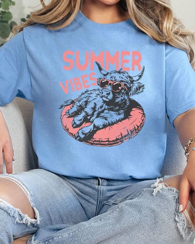 Summer Vibes Highland CowShort Sleeve Relaxed Fit T-Shirt SUMMER Graphic Tee Hoodie, Sweatshirt | HypeCrazeTee.com