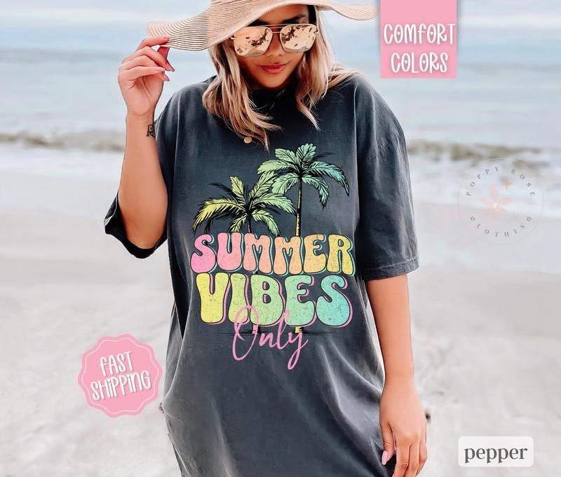 Summer Vibes Shirt Comfort Colors, Oversized Graphic Women's Beach Tee, Swimsuit Cover Hoodie, Sweatshirt | HypeCrazeTee.com