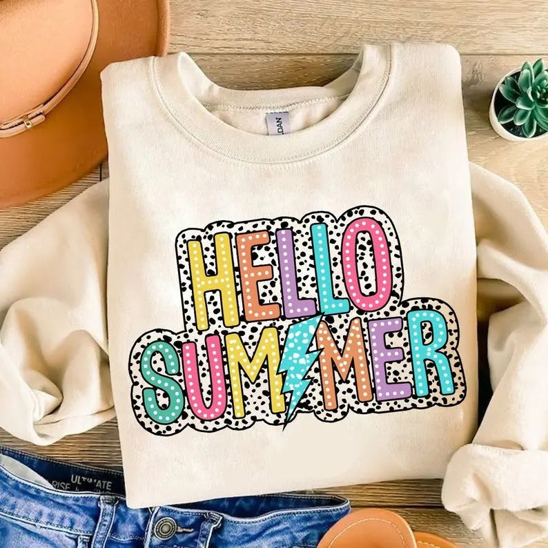 Summer Vibes shirt, Hello Summer Dalmatian Dots Shirt, Bright Doodle, Lake Days, Hello Summer, Beach Vacation  T-shirt,...