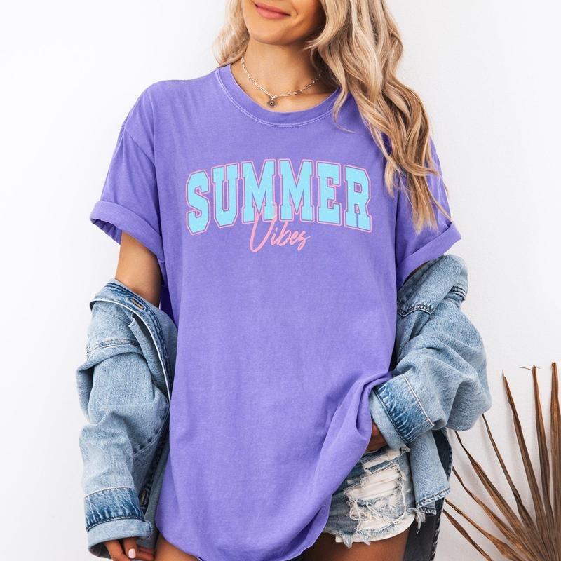Summer Vibes, Two Tone, Retro, Varsity, Summer, Beach, Comfort Colors T-Shirt, Women's Comfort Colors Tee Hoodie, Sweatshirt