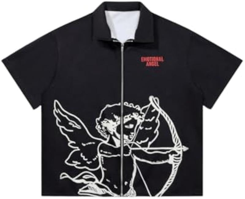 Summer Zip Up Graphic Tees Short Sleeve Hawaiian Tshirts Lapel Collar Tops Hoodie, Sweatshirt | HypeCrazeTee.com