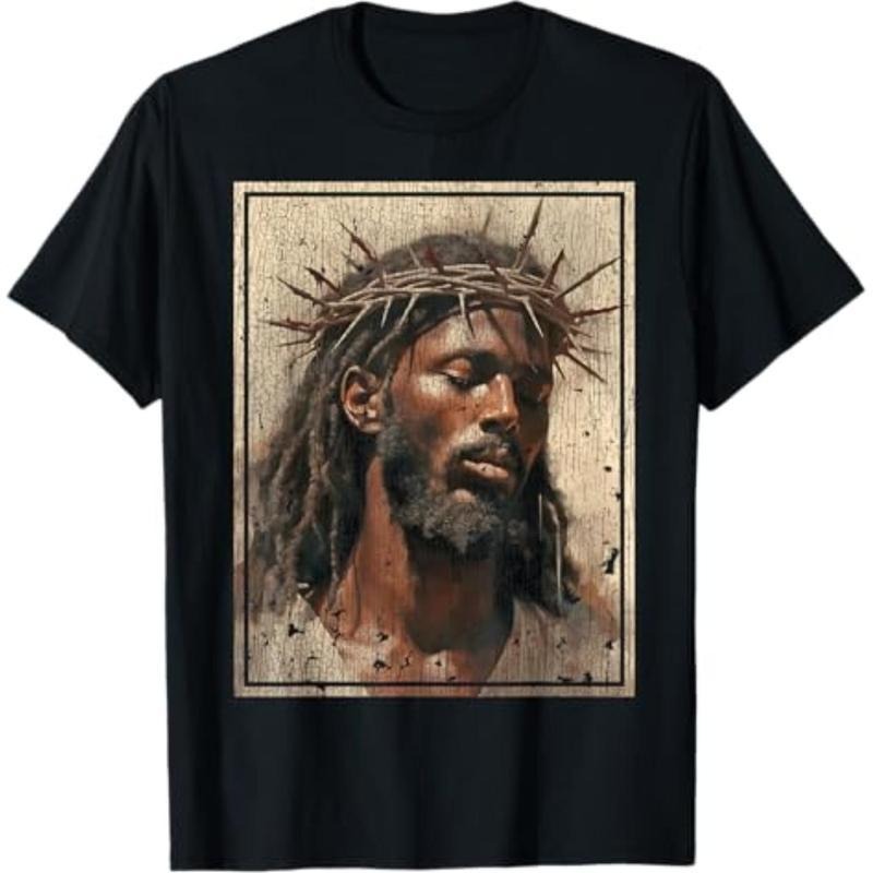 Summer short sleeves t Shirts Black Jesus Shirt Face Of Jesus Cross With Crown Of Thorns T-Shirt Hoodie, Sweatshirt
