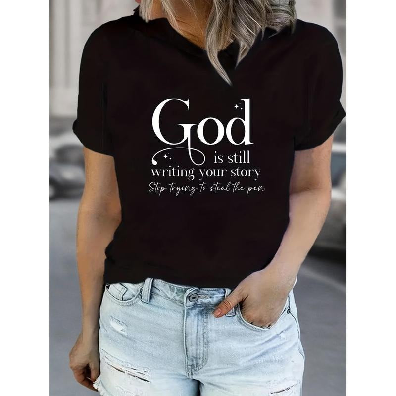 Women'S Inspirational Quote T-Shirt, Polyester Knit Fabric, Short Sleeve Crew Neck, Regular Length Casual Top for...