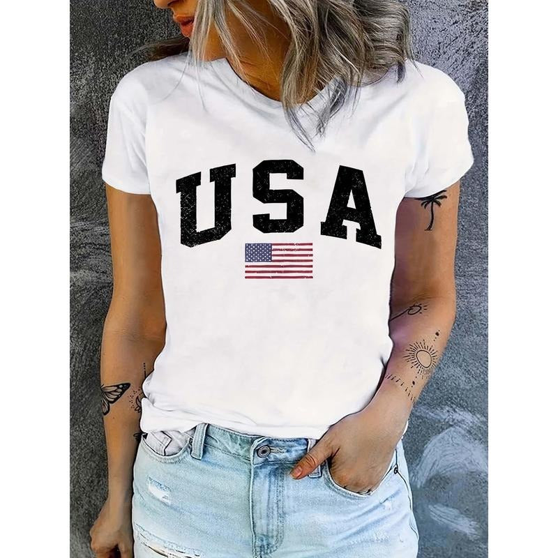 1pc Women's USA Flag Graphic T-Shirt