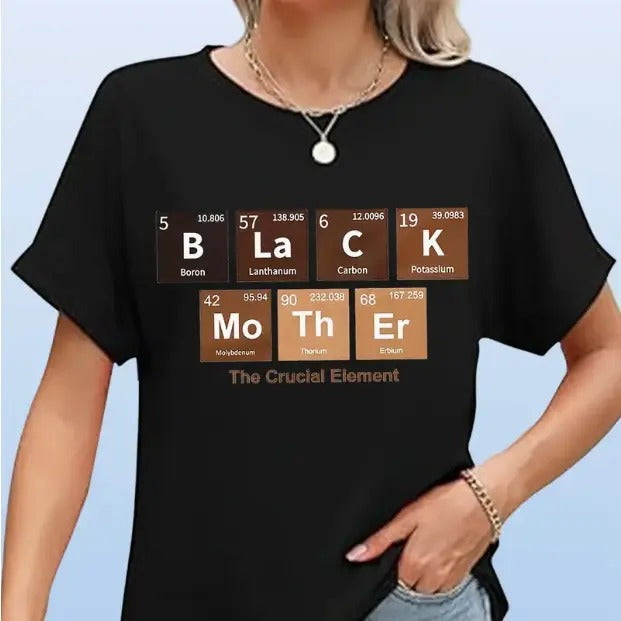 Stylish Women's Casual Crew Neck T-Shirt with Periodic Table of Elements Print