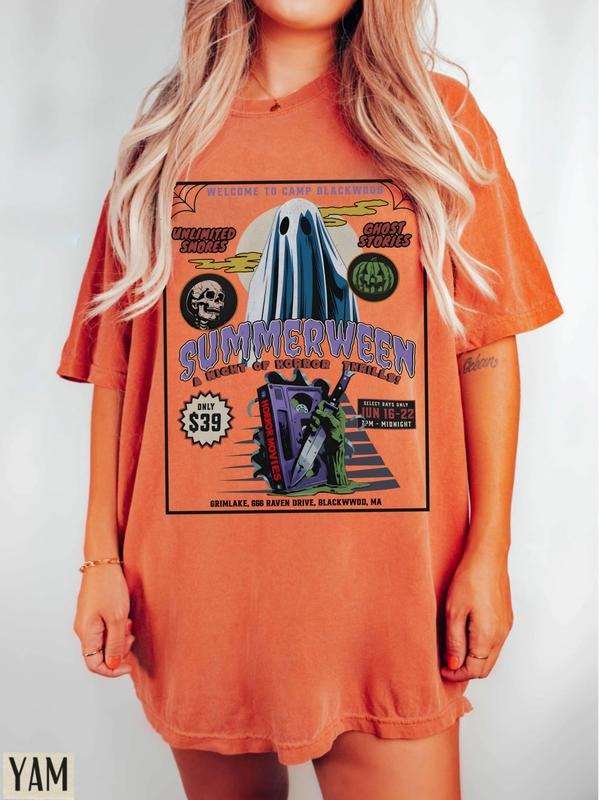 Summerween Tee Shirt, Welcome To Camp Blackwood Sweatshirt, Retro Ghost Halloween Shirt Hoodie | HypeCrazeTee.com