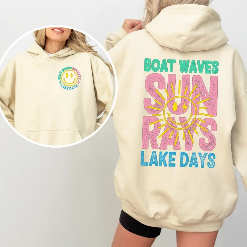 Sun Rays Hoodie, Summer Shirt, Boat Waves & Beach Days, Casual Vacation Wear, Unisex Cotton Tee Sweatshirt | HypeCrazeTee.com