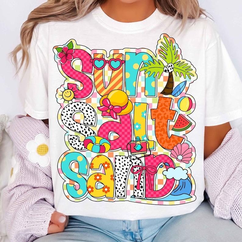 Sun Salt Sand Retro Summer Beach Summer Checkered Summer Shirt Summer Vibes Beach Vibes T-Shirt Hoodie, Sweatshirt