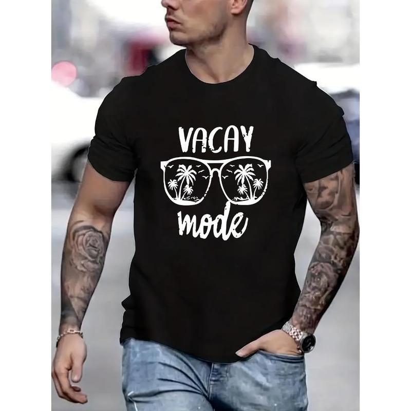 Sunglasses Graphic Print T-shirt Men's Casual Style Summer and Autumn Slightly Elastic Round Neck T-shirt Made in USA...