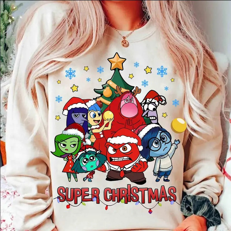 Super Christmas Shirt, Retro Christmas, Cartoon Emotions Friends, Mental Health, Cartoon Xmas, Funny Christmas Hoodie,...