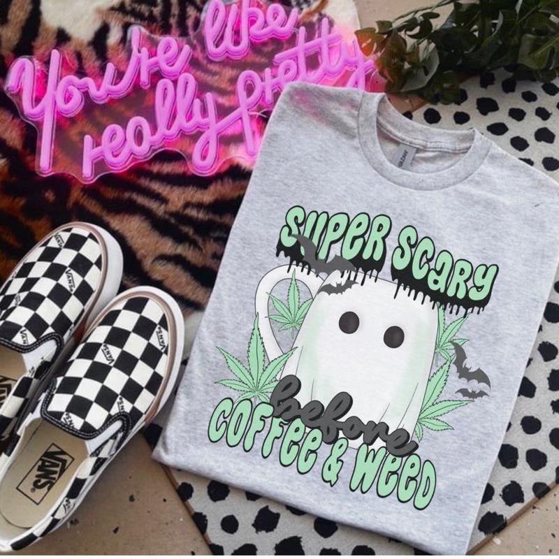 Super Scary Before Coffee W33d Bleached Shirt Gildan T-Shirts, Hoodie, Sweatshirt