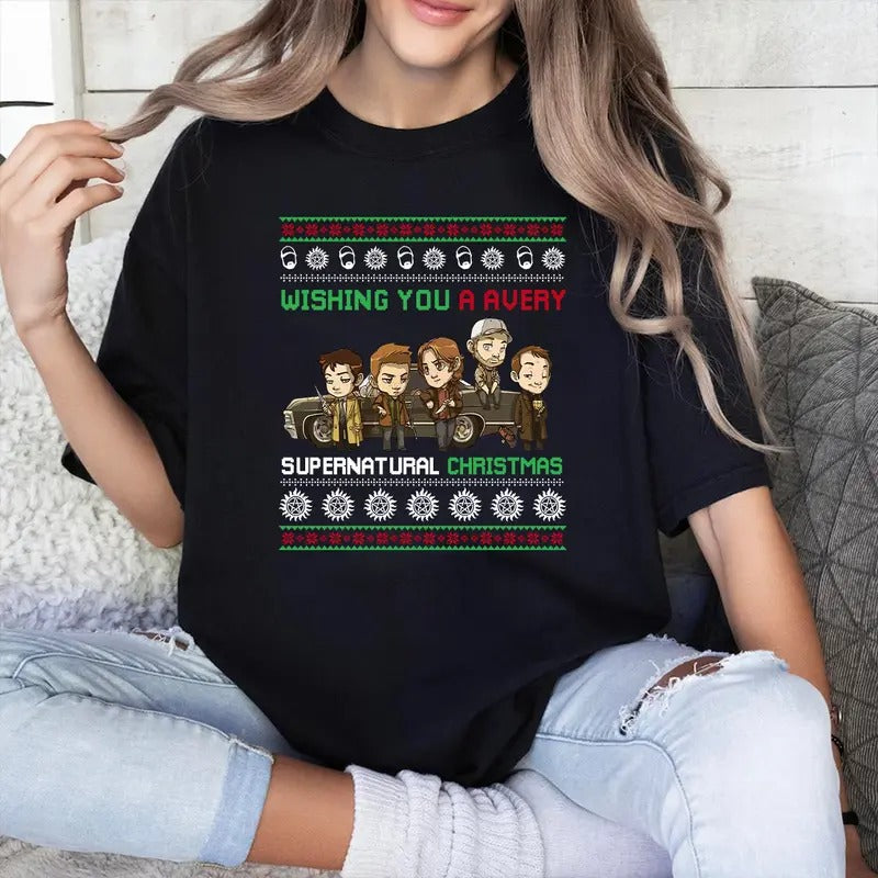 Supernatural T-Shirt, Wishing You A Very Supernatural Christmas T Shirt, Gift For Woman and Man Unisex T-Shirt Sweatshirt...