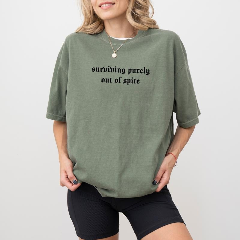 Surviving Purely Out of Spite Shirt, Sarcastic Tee, Gothic Skeleton Shirt, Funny Shirts For Women, Funny Adult Goth...
