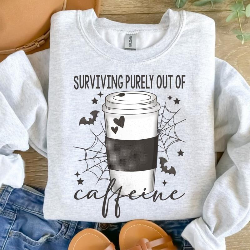 Surviving Purely Out Caffeine Ash Grey Halloween T-Shirts, Hoodie, Sweatshirt