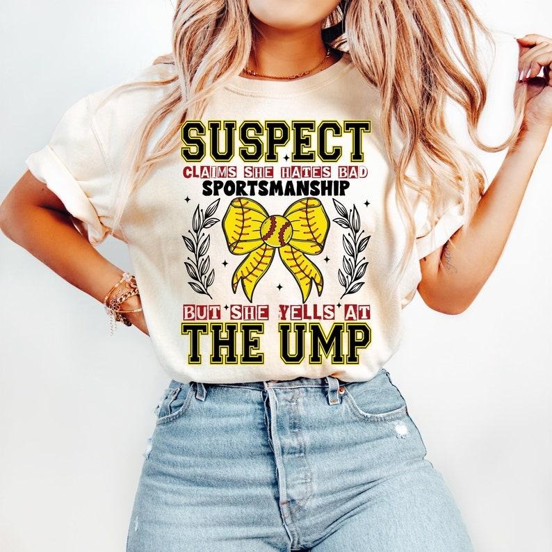 Suspect Claims Softball, Softball Coquette, Game Day, Retro Softball Bow, Funny Softball Mama Tshirt Hoodie, Sweatshirt