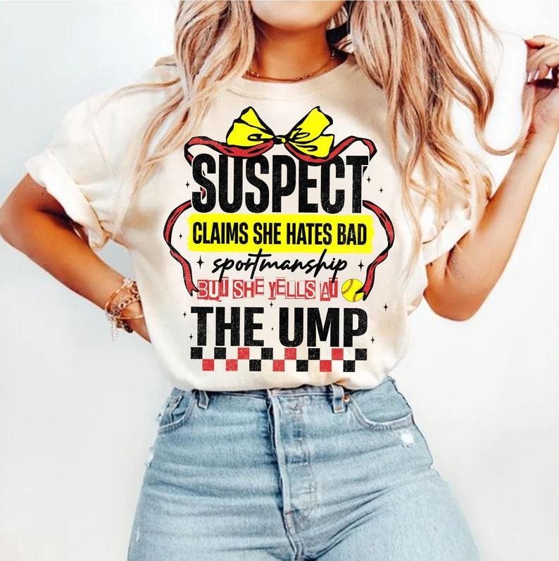 Suspect Claims T-shirt, Softball Coquette, Bad Sportsmanship, Retro Game Day Hoodie, Sweatshirt | HypeCrazeTee.com