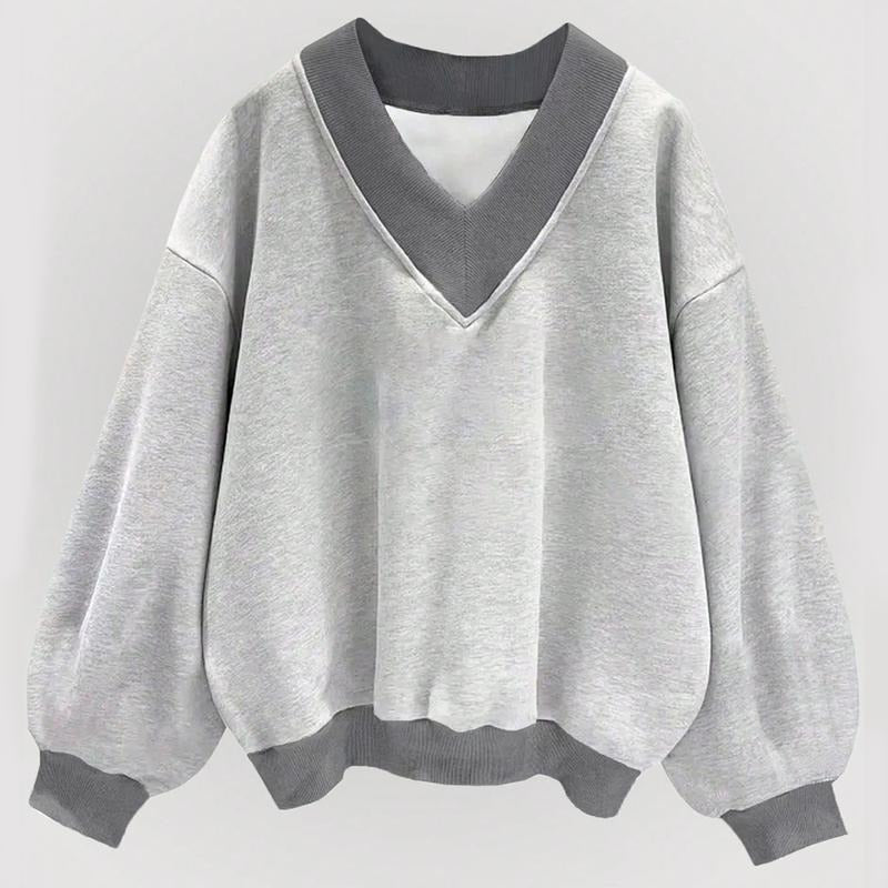 Sweatshirt Long Sleeve V Neck Drop Shoulder Sweatshirt Pullover Tops Fall Outfits Trendy  Hoodie Casual T-Shirts