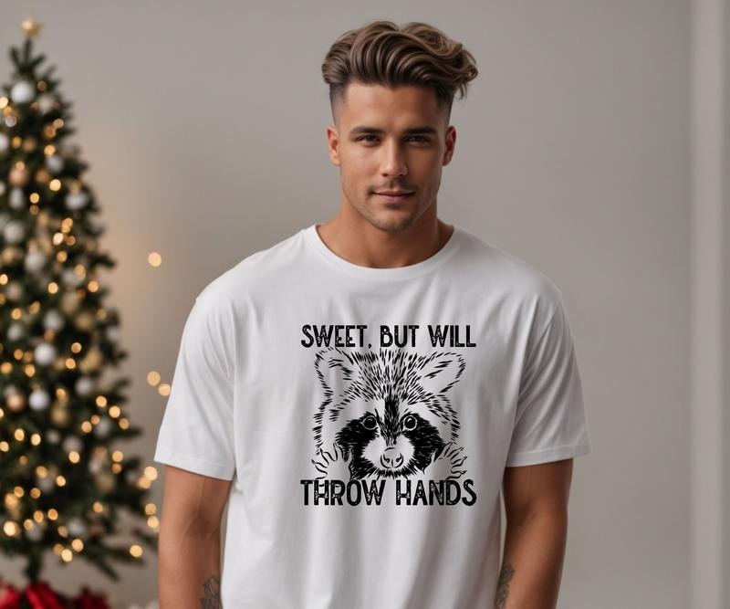 Sweet but will throw hands racoon custom colors  Tee shirt Casual Menswear Hoodie, Sweatshirt | HypeCrazeTee.com