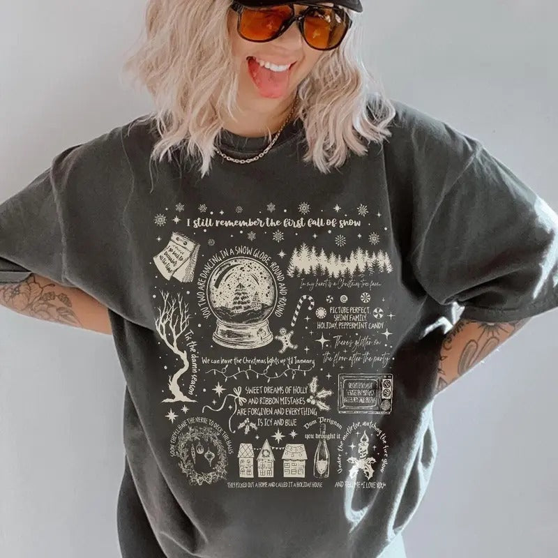 Swiftmas Crewneck Sweatshirt with Chrismas Symbols & Lyrics - Unisex Fabric Pullover T-Shirts, Hoodie | HypeCrazeTee.com