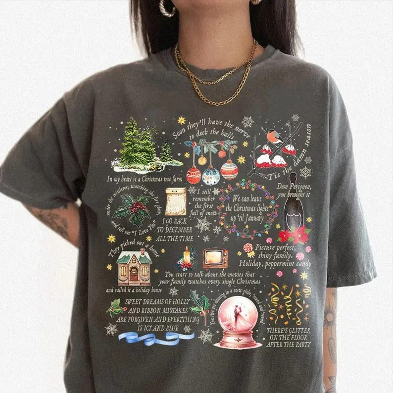 Swiftmas Shirt Swift Collage Chrismas Symbols & Lyrics Cozy Swiftie Winter Swiftie Fan Cotton T-Shirts, Hoodie, Sweatshirt