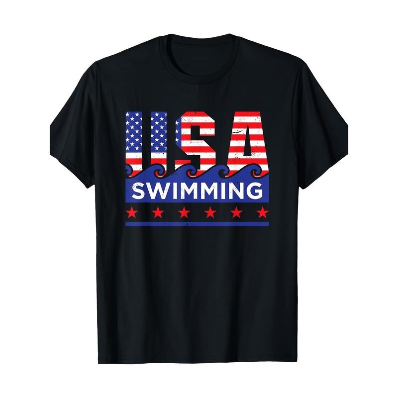 Swimmer's Delight: Premium Cotton T-Shirt with Geometric Design