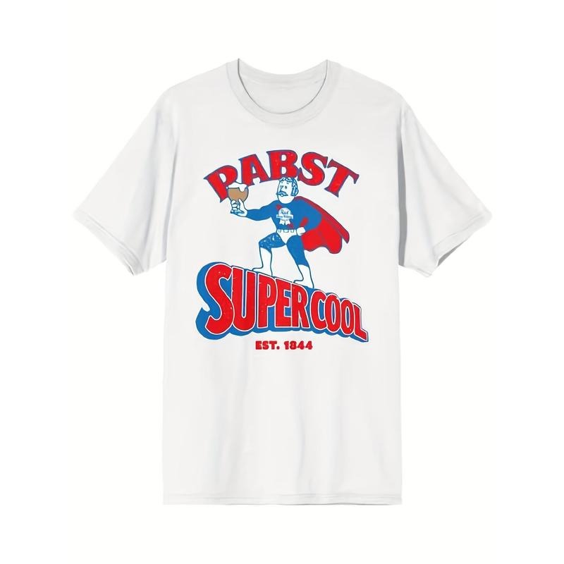 T - shirt with a Retro - inspired Beer Brand Design: 'Pabst Supercool' featuring a Superhero