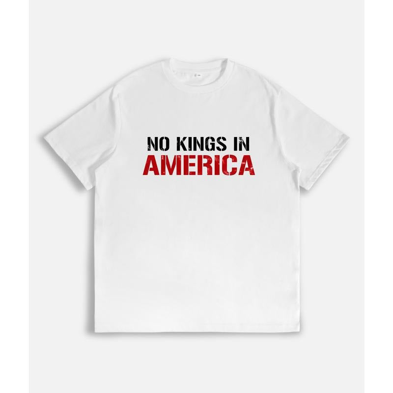 T-Shirt with "NO KINGS IN AMERICA" Bold Slogan Print Hoodie, Sweatshirt | HypeCrazeTee.com