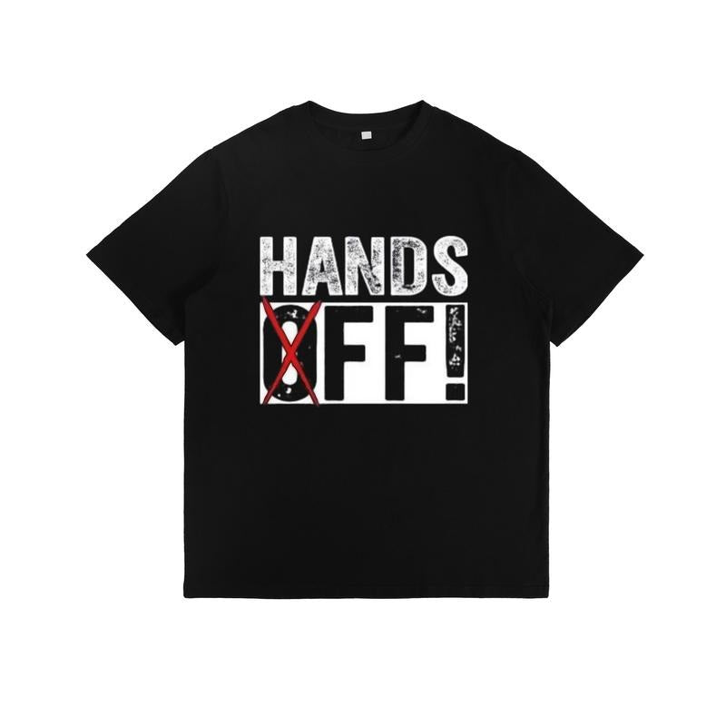 T-Shirt with Distressed "HANDS OFF!" Slogan and Red Cross - out Graphic Print Hoodie, Sweatshirt | HypeCrazeTee.com