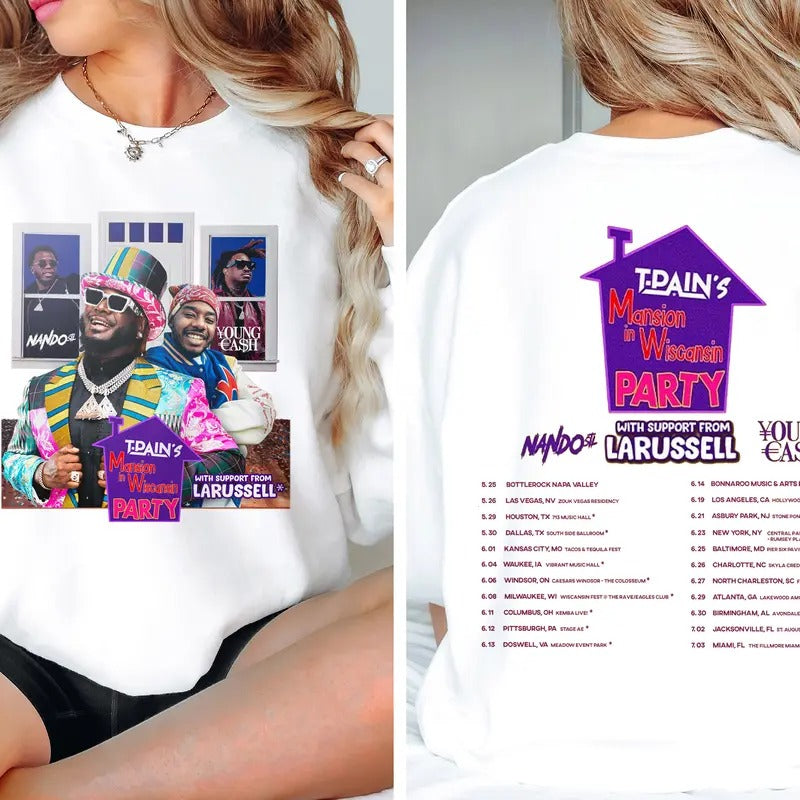 T-pain Mansion in Wiscansin Party Shirt T-pain Tour 2024 Sweatshirt T-Pain Concert 2024 Hoodie Double Sides Shirts Gift...