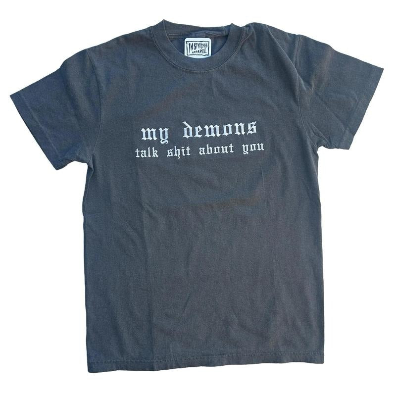 T-shirt My Demons Talk About You Embroidered Comfort Color TEE, Alt Fashion, Alternative Hoodie, Sweatshirt
