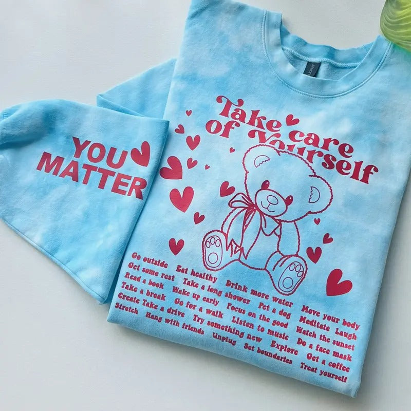 TAKE CARE BEAR LIGHT BLUE TIE DYE CREWNECK SWEATSHIRT UNISEX FIT SIZES SMALL TO 5X Cotton Soft Casual T-Shirts, Hoodie