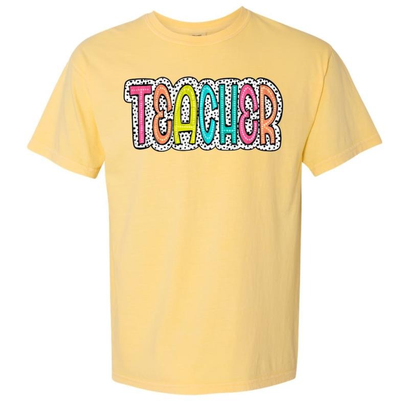 TEACHER Neon Spotted Comfort Colors T-Shirt Hoodie, Sweatshirt | HypeCrazeTee.com