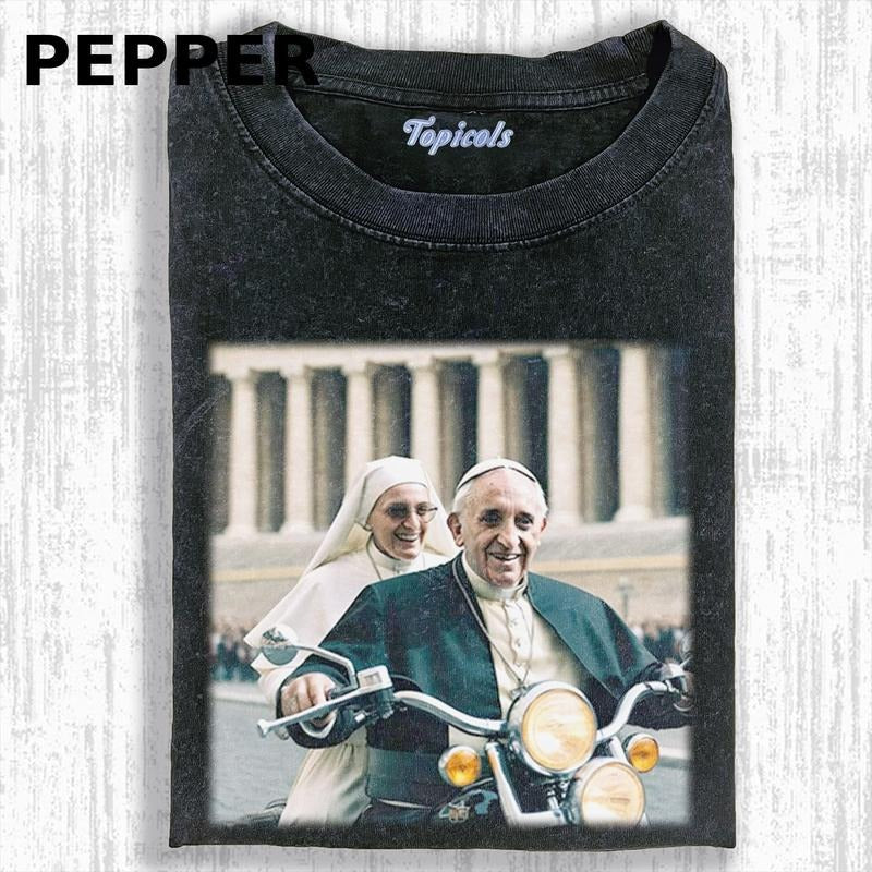 CRAZY POPE FUNNY POPE BIKER SHIRT Movies Meme Cringe Funny Dumb Shirt Menswear Womenswear Streetwear Cotton Comfort T-Shirts, Hoodie, Sweatshirt