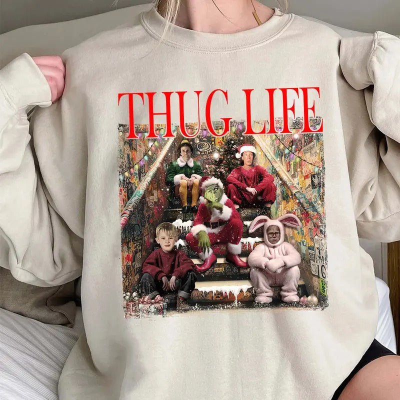 THUGLIFE Christmas Shirt, Christmas Movies Shirts, Trending Graphic Tee Hoodie, Sweatshirt | HypeCrazeTee.com