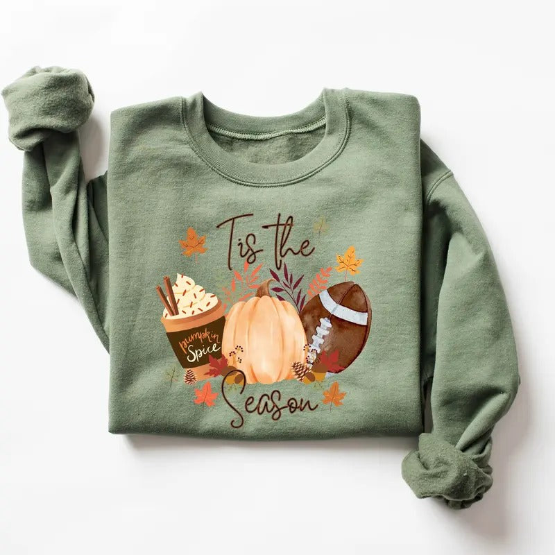 TIs The Season Sweatshirt, Fall Football Hoodie, Pumpkin Patch Shirt, Autumn Shirt, Womens Halloween Shirt | HypeCrazeTee.com