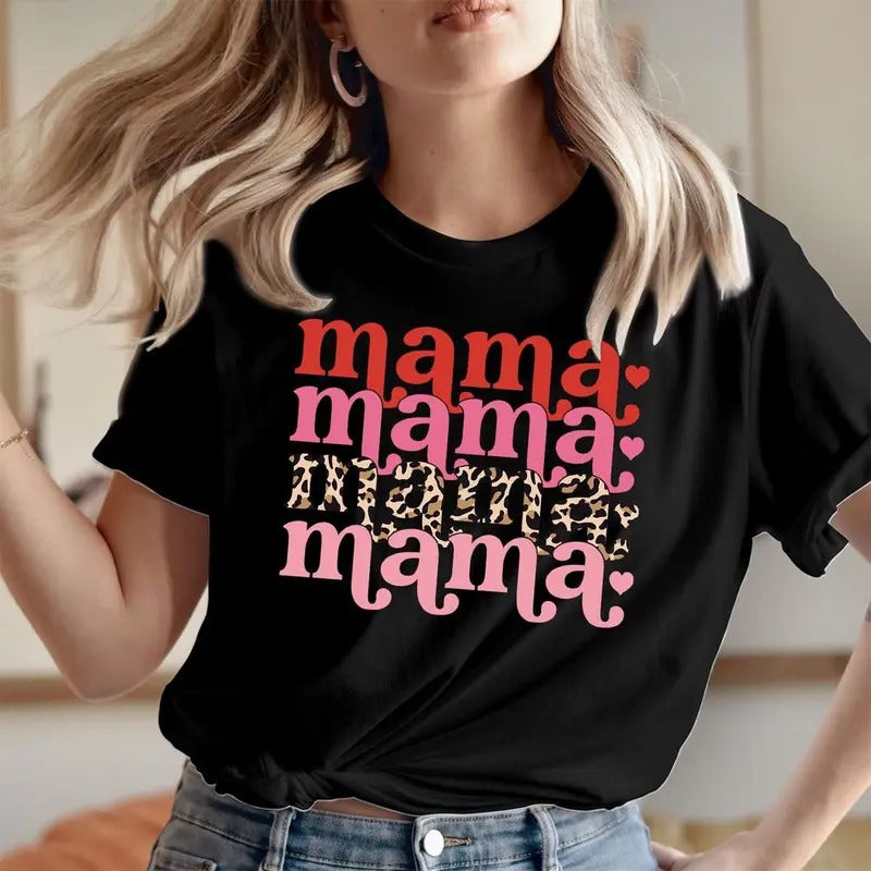 TSHIRT Mama 4 times Leopad T-Shirt Happy Valentines Day Cute Sweet Heart Funny Men Women Couple Matching Gift Tee Hoodie,...