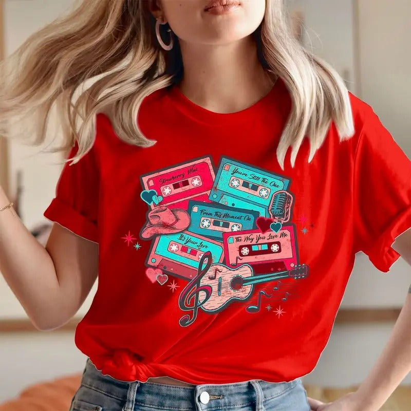 TSHIRT (1587) CASSETTE TAPES Music Valentine's Day T-Shirt Love Sweet Boyfriend Girlfriend Funny Men Women Couple...