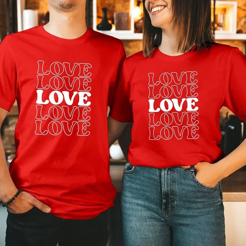 TSHIRT (1591) 5 LOVE RETRO Valentine's Day T-Shirt Love Heart Sweet Boyfriend Girlfriend Funny Men Women Couple Matching...