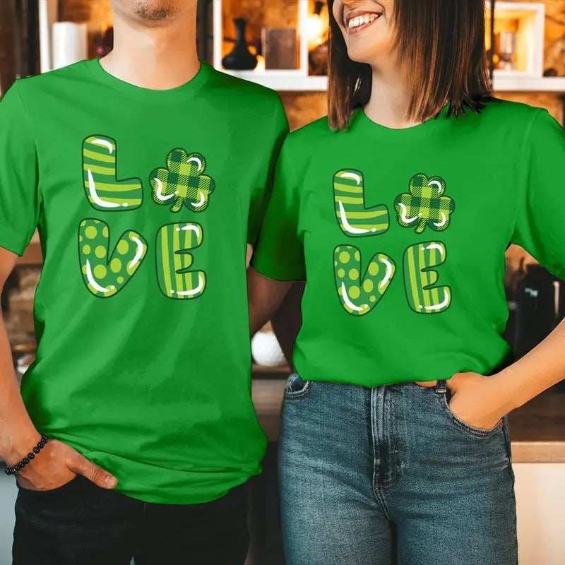 TSHIRT (179) BUFFALO PLAID Love Lucky Shamrock St Patrick's Day T-Shirt Happy Saint Patrick's Day Tee Funny Irish Men...