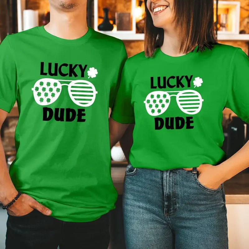 TSHIRT (189) Lucky DUDE St Patrick's Day Unicorn Shirt Happy Saint Patrick's Day T Shirt Funny Irish Shamrock Hearts Men...
