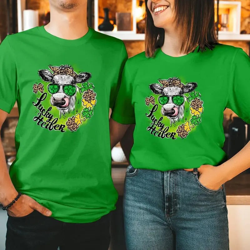 TSHIRT (195) Lucky Heifer Happy St Patrick's Day Unicorn Shirt Happy Saint Patrick's Day T Shirt Funny Irish Shamrock...