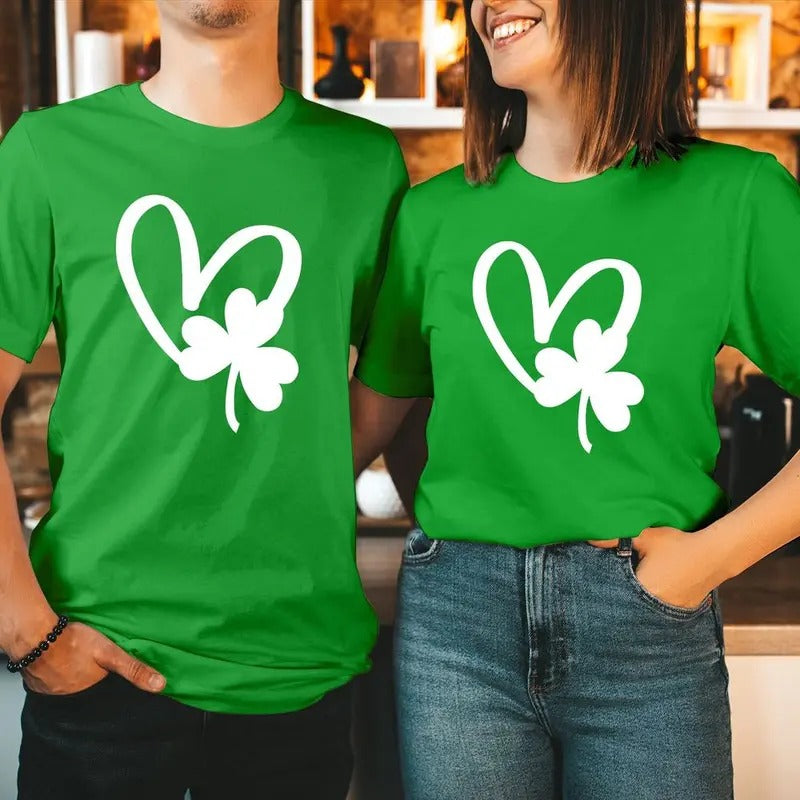 TSHIRT (336) Love Shamrock Leaf Lucky Happy Saint Patrick's Day Heart T-Shirt Saint Paddy's Irish Lucky Shamrock Leaf...