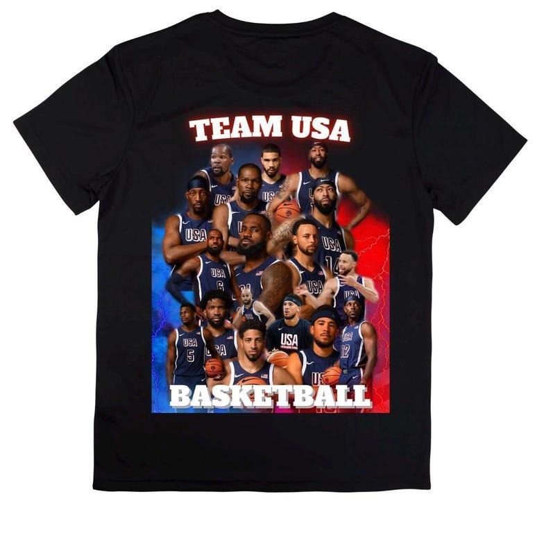 TShirt, Paris Olympics 2024 USA Basketball, Melanin Vibes, Black Boy Joy, US Dream Team, Bootleg Style Shirt, Gold Medal...