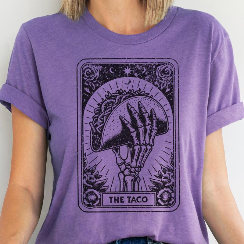 Taco Tarot Graphic Tee Cinco De Mayo Tarot Tshirt Mexican Festival Casual Crewneck T-Shirt Hoodie, Sweatshirt