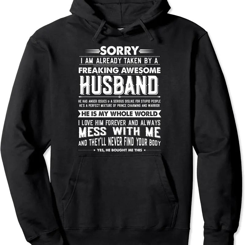 Taken by a Freaking Awesome Husband Funny Wife Hoodie | Unisex Hooded Sweatshirt T-Shirts | HypeCrazeTee.com